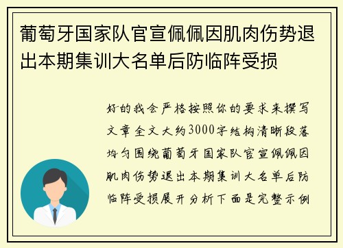 葡萄牙国家队官宣佩佩因肌肉伤势退出本期集训大名单后防临阵受损 葡萄牙国家队官宣佩佩因肌肉伤势退出本期集训大名单后防临阵受损